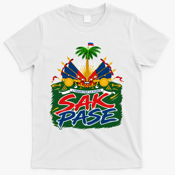 Haitian Pride Sak Pase L’Union Fait La Force T-Shirt - White