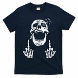 Halloween Skeleton Bones Middle Finger Skull T-Shirt - Navy Blue