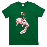 Halloween Skeleton Riding Axolotl Cute T-Shirt - Green
