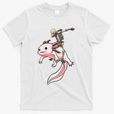 Halloween Skeleton Riding Axolotl Cute T-Shirt - White