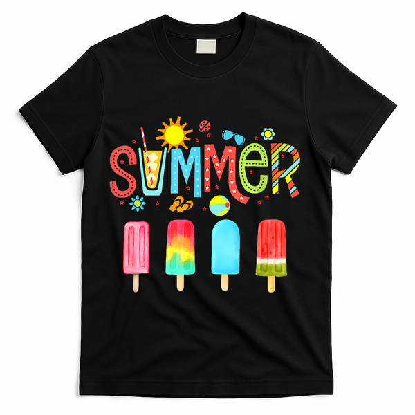 Hello Summer Vacation Ice Cream Popsicle Ice Lolly Gifts (1) T-Shirt - Black