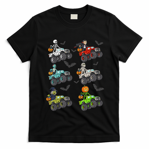 Halloween Skeleton Zombie Riding Monster Truck Vampire T-Shirt - Black