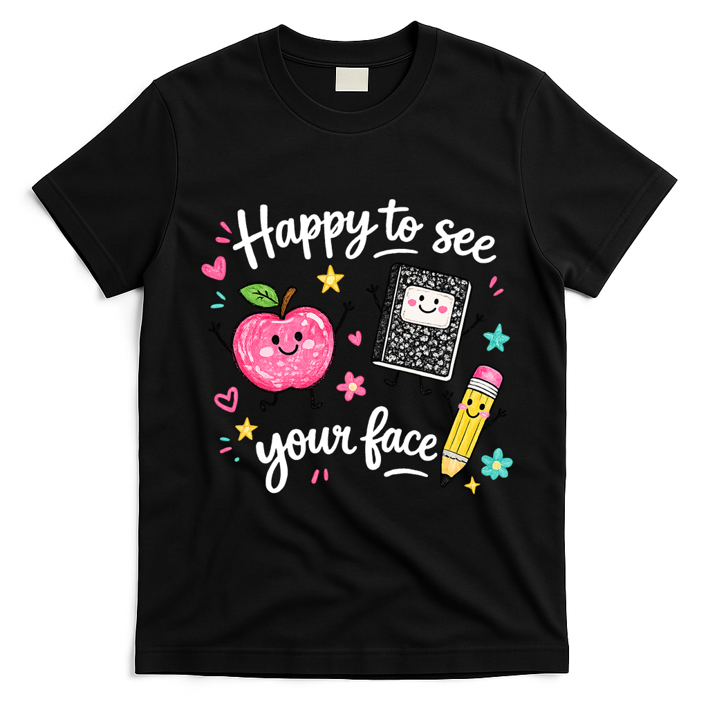 Happy To See Your Face Teacher School T-Shirt - Black