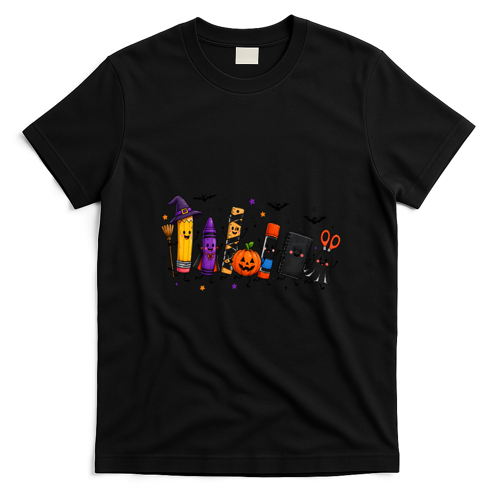 Halloween Teacher Spooky School Supplies Cute Ghost Classroom Back To School T-Shirt - Black