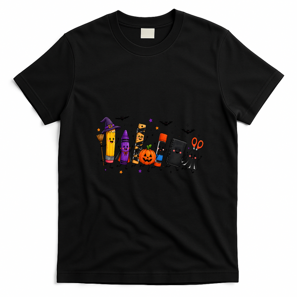 Halloween Teacher Spooky School Supplies Cute Ghost Classroom Back To School T-Shirt - Black