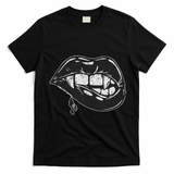 Halloween Vampire Fangs Female Lips Blood T-Shirt - Black