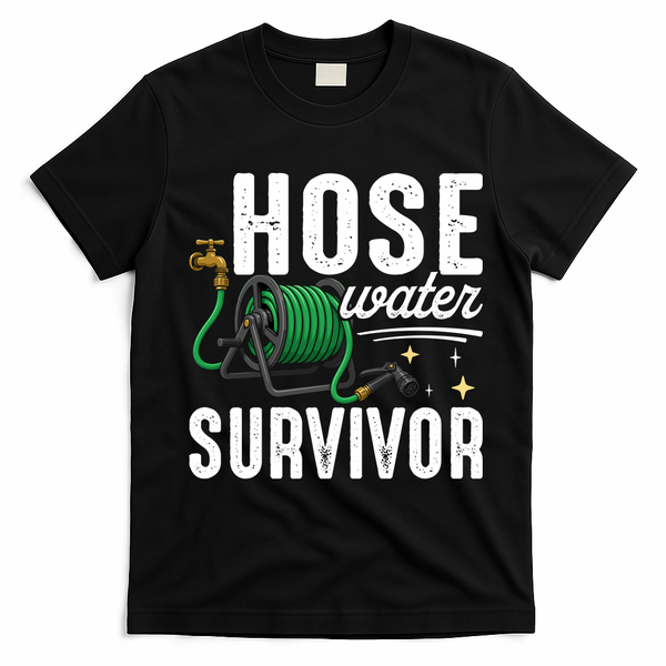 Hose Water Survicor Gardening Funny T-Shirt - Black