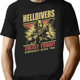 Helldivers 2 Enlistment Tee - Join The Fight for Democracy,Exclusive Sci-Fi Soldier Black T-Shirt - Black