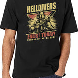 Helldivers 2 Enlistment Tee - Join The Fight for Democracy,Exclusive Sci-Fi Soldier Black T-Shirt - White