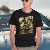 Helldivers 2 Enlistment Tee - Join The Fight for Democracy,Exclusive Sci-Fi Soldier Black T-Shirt - Navy