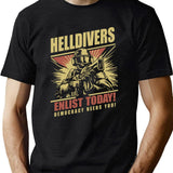 Helldivers 2 Enlistment Tee - Join The Fight for Democracy,Exclusive Sci-Fi Soldier Black T-Shirt - Green