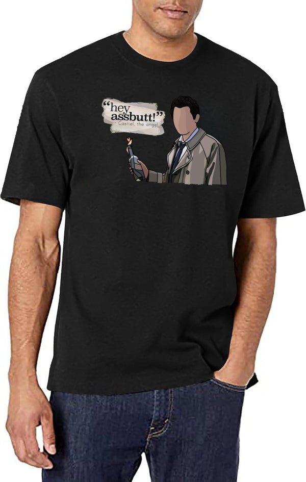 Hey Assbutt - Castiel Black T-Shirt - White