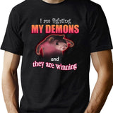 I39M Fighting My Demons and They are Winning Word Art Meme Black T-Shirt - Green