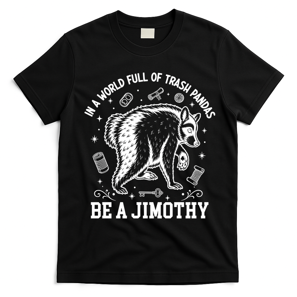 In A World Full Of Trash Pandas Be Jimothy Raccoon T-Shirt - Black