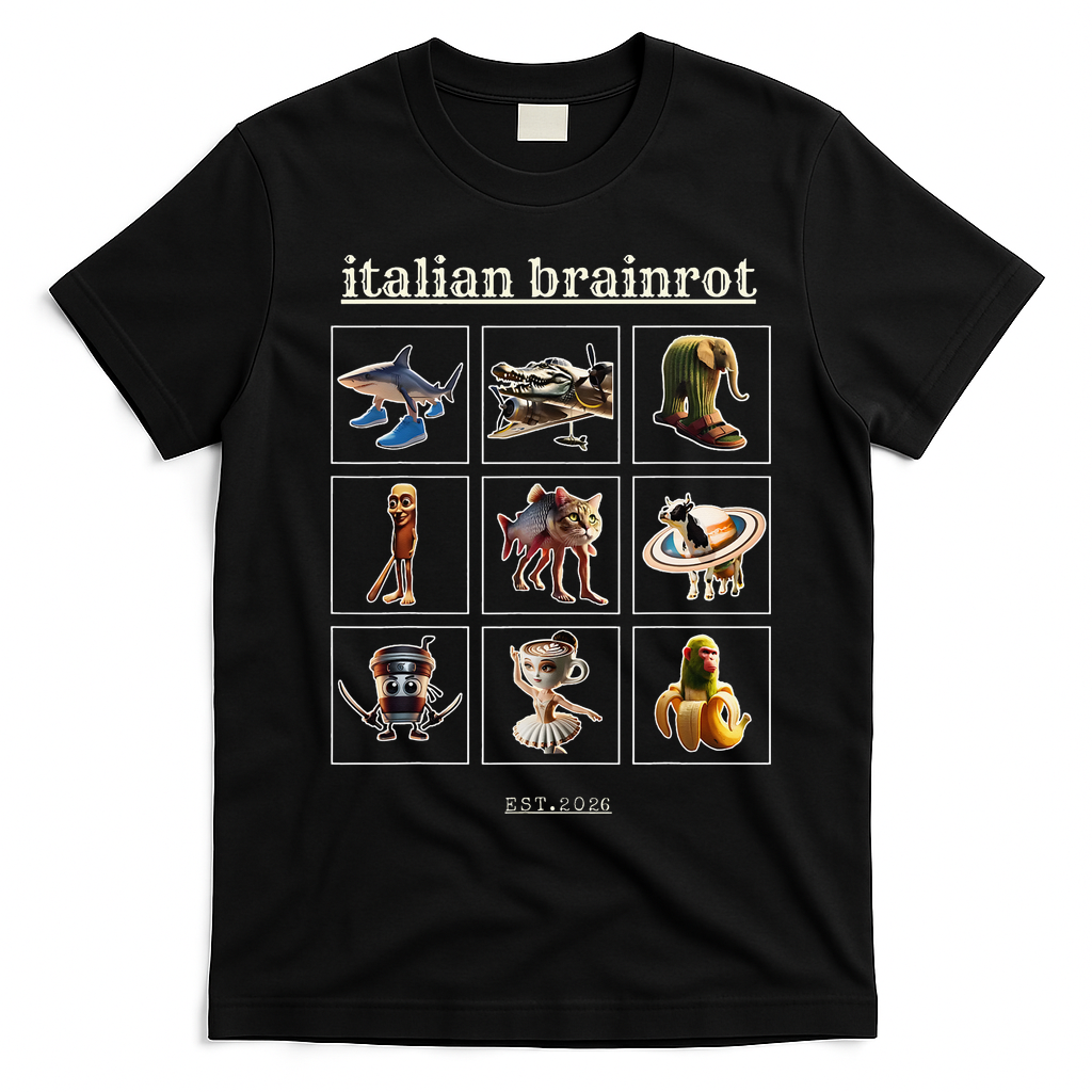 Italian Brainrot Characaters Meme Gen Z Funny Humor T-Shirt - Black