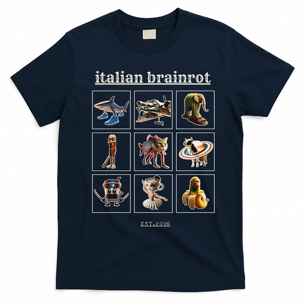 Italian Brainrot Characaters Meme Gen Z Funny Humor T-Shirt - Navy Blue