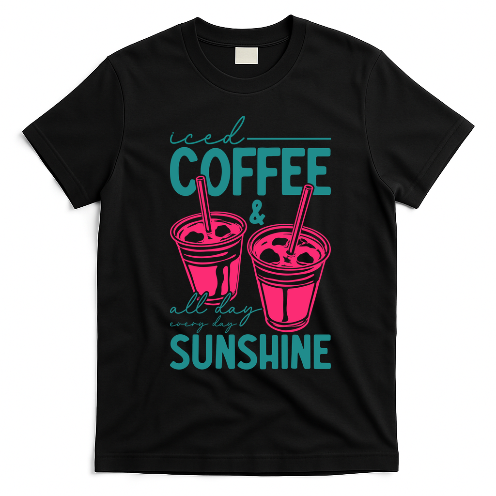 Iced Coffee All Day Sunshine Summer Beach T-Shirt - Black