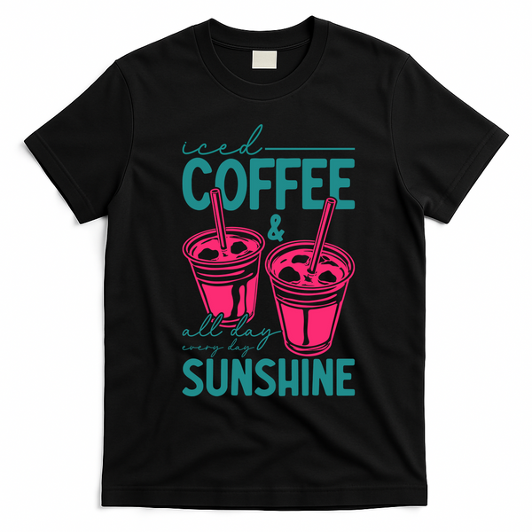 Iced Coffee All Day Sunshine Summer Beach T-Shirt - Black