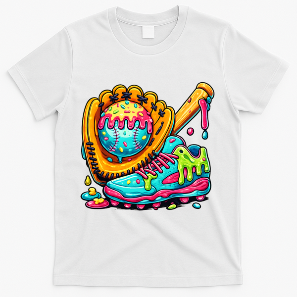 Ice Cream Drip Baseball Stuff T-Shirt - White