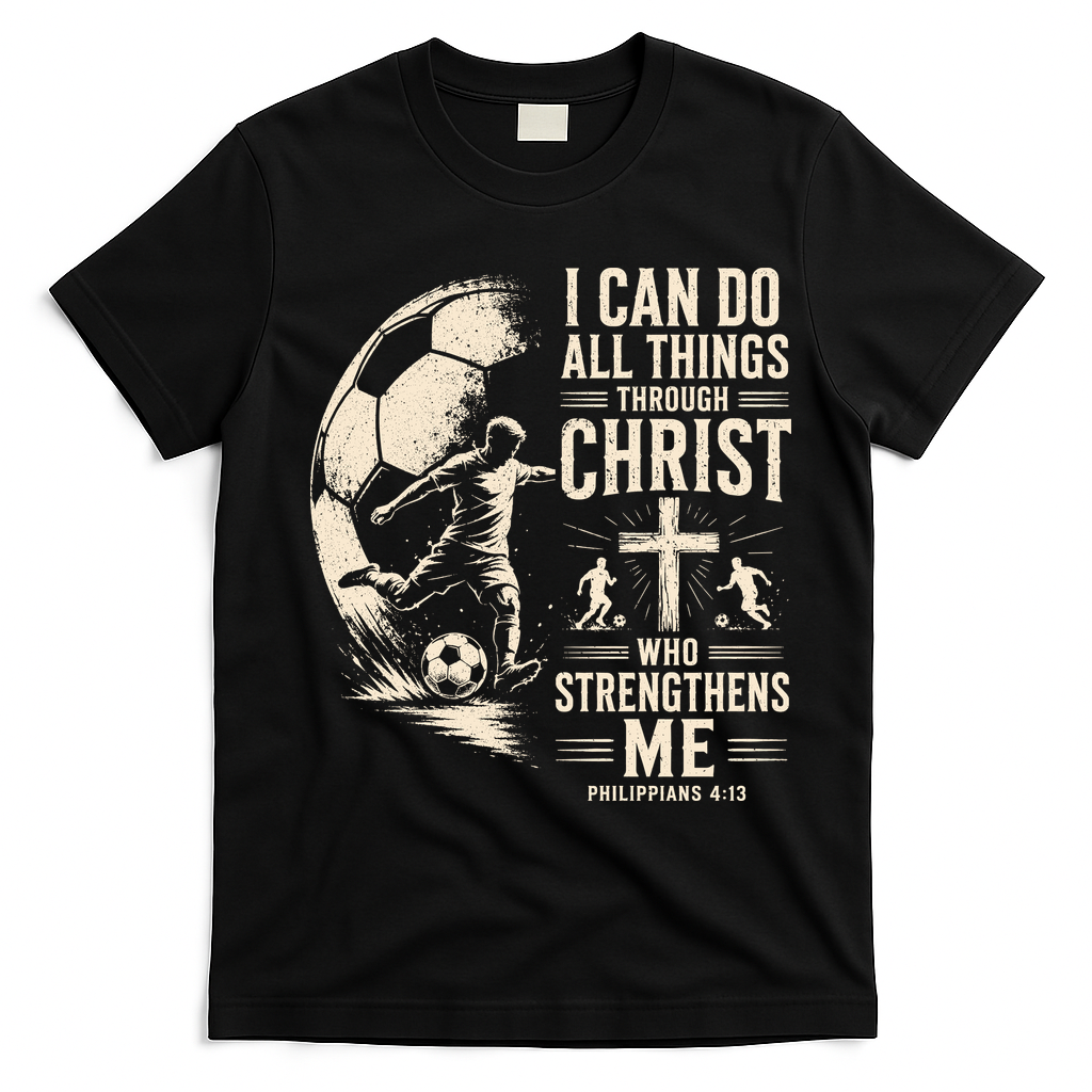 I Can Do All Things Through Christ Soccer Jesus Christian T-Shirt - Black