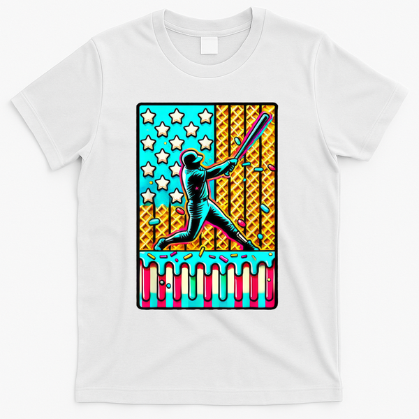 Ice Cream Drip Baseball Stuff Drip For American Flag T-Shirt - White
