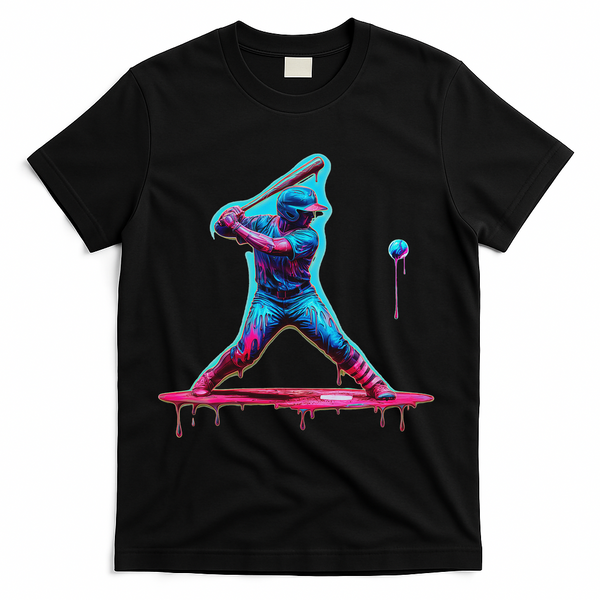 Ice Cream Drip Baseball Bat Baseball Player T-Shirt - Black