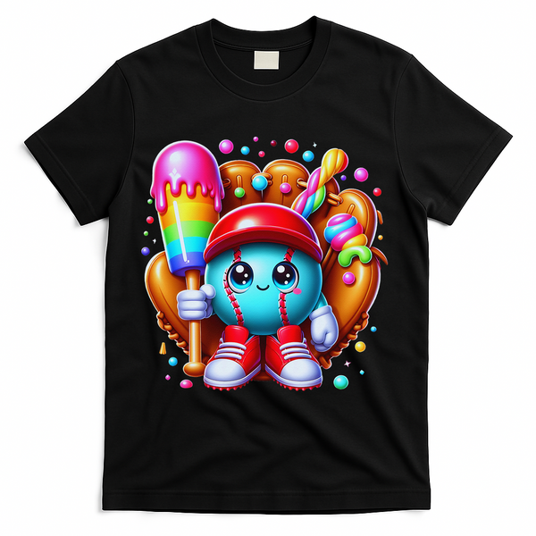 Ice Cream Drip Baseball Stuff Baseball Drip For T-Shirt - Black