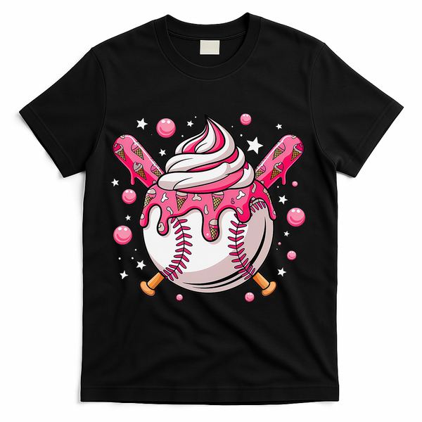Ice Cream Drip Baseball Stuff Stuff Baseball T-Shirt - Black