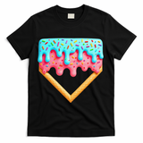 Ice Cream Drip Baseball Stuff Baseball Home Plate Dripping T-Shirt - Black