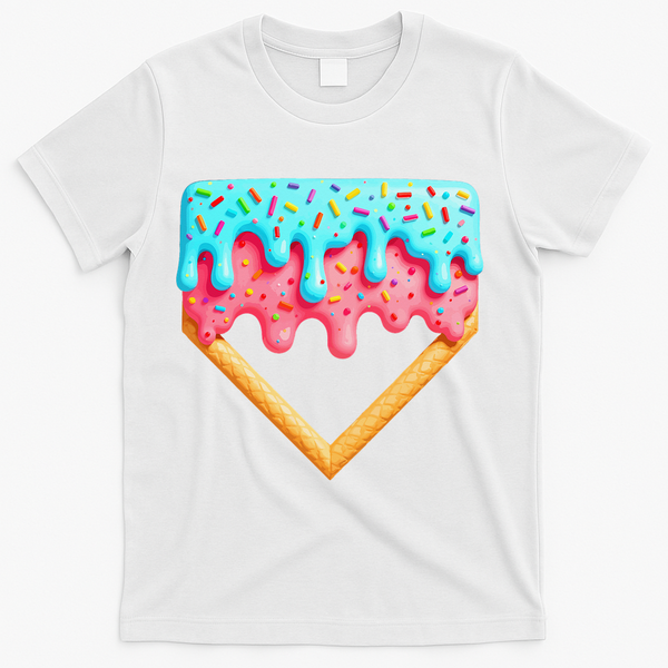 Ice Cream Drip Baseball Stuff Baseball Home Plate Dripping T-Shirt - White