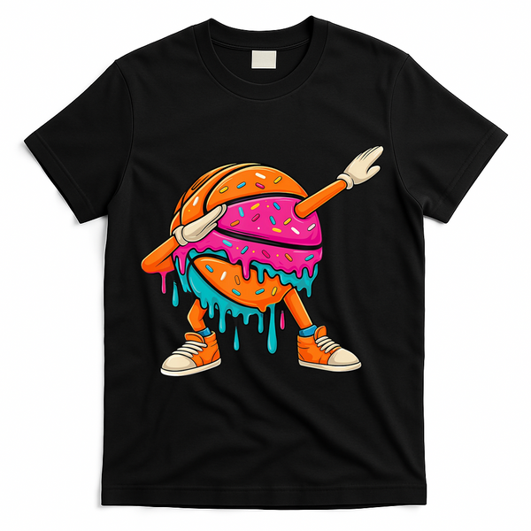 Ice Cream Drip Basketball Dabbing T-Shirt - Black