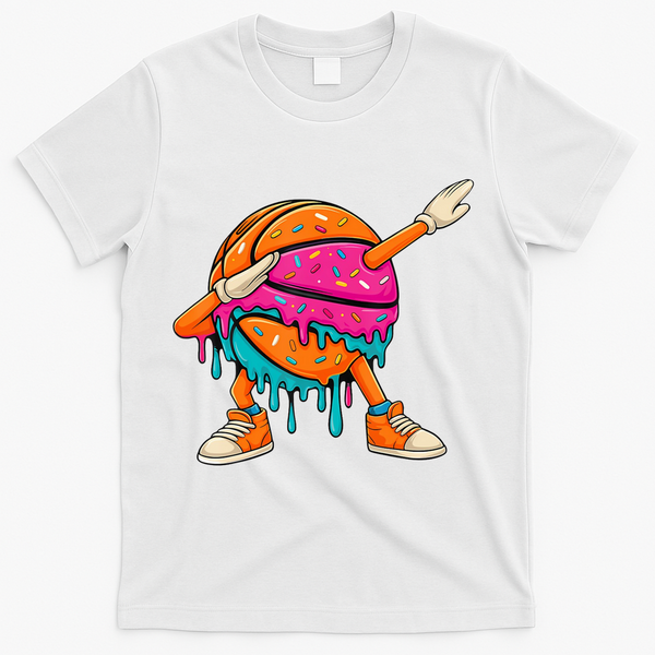 Ice Cream Drip Basketball Dabbing T-Shirt - White