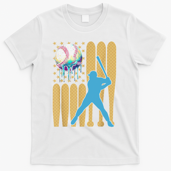 Ice Cream Drip Baseball Bat Baseball Player 4th Of July T-Shirt - White