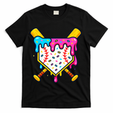 Ice Cream Drip Baseball Bat Home Plate Cool T-Shirt - Black