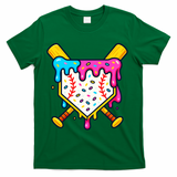 Ice Cream Drip Baseball Bat Home Plate Cool T-Shirt - Green