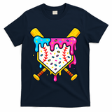 Ice Cream Drip Baseball Bat Home Plate Cool T-Shirt - Navy