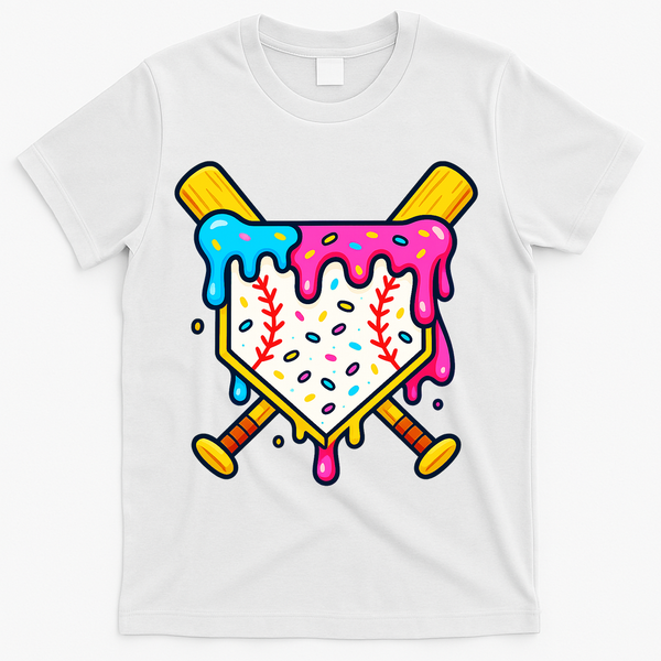 Ice Cream Drip Baseball Bat Home Plate Cool T-Shirt - White