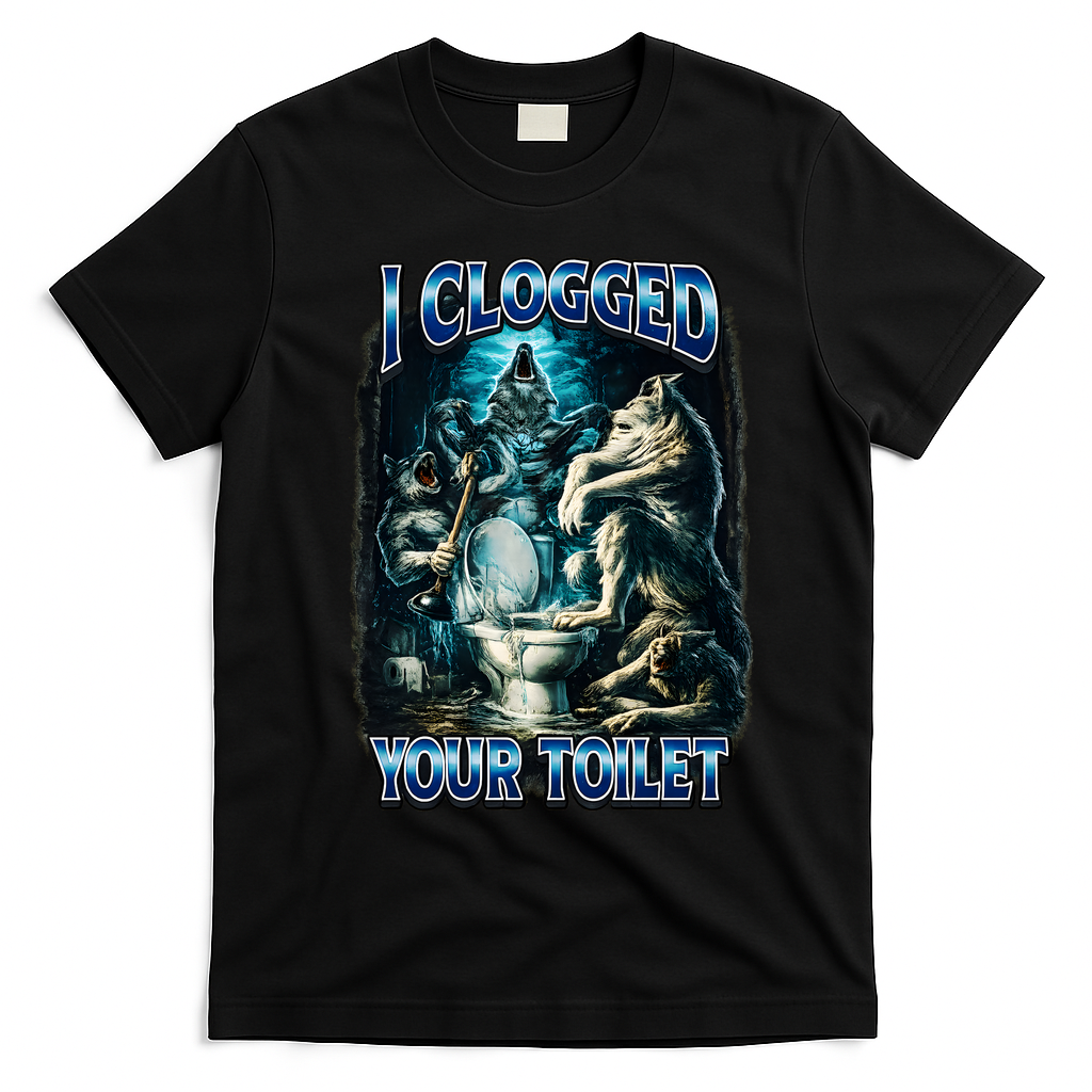 I Clogged Your Toilet Funny Alpha Wolf Brainrot T-Shirt - Black