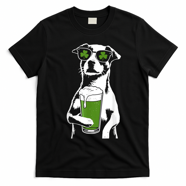 Irish Dog Drinking Beer T-Shirt - Black
