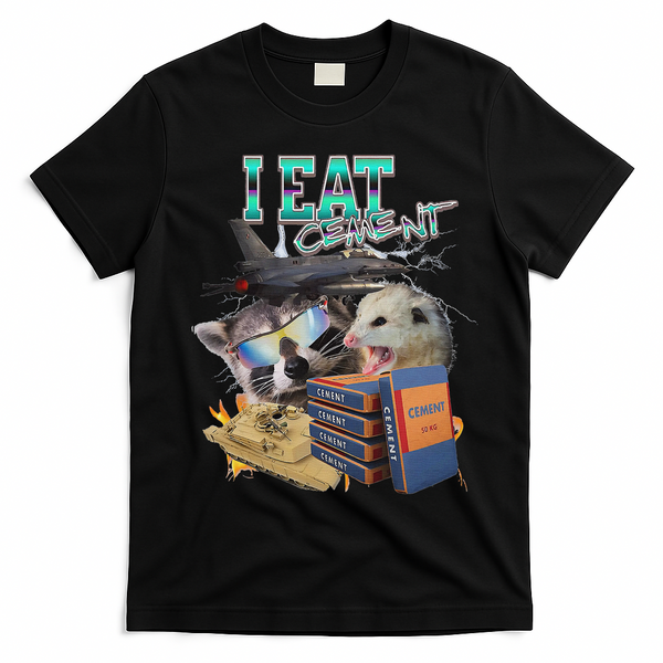 I Eat Cement Cursed Raccoon Possum Funny Meme T-Shirt - Black