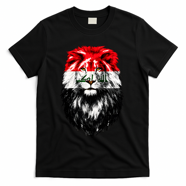 Iraqi Flag Iraq Pride Lion Face T-Shirt - Black