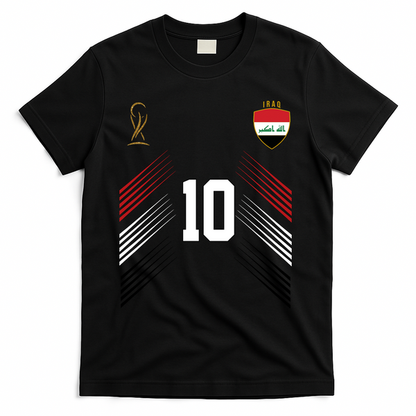 Iraq Flag Iraqi Soccer Jersey Pride Fan Gear T-Shirt - Black