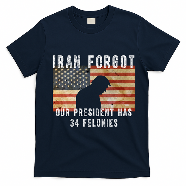 Iran Forgot Trump Has 34 Felonies T-Shirt - Navy Blue