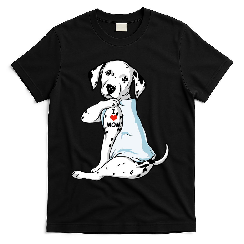 I Love Mom Tattoo Dalmatian Mom Dog Lover Gift T-Shirt - Black