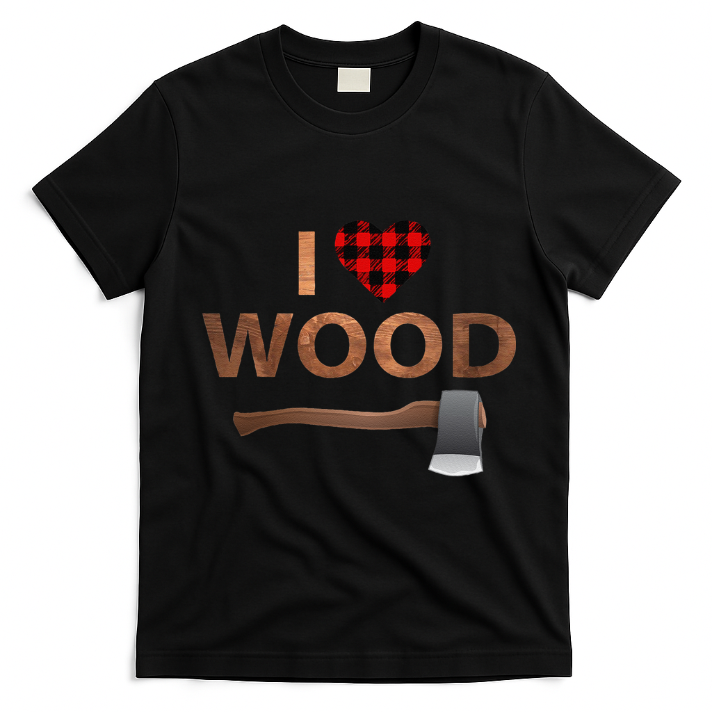 I Love Wood Lumberjack Heart Halloween Party Gift T-Shirt - Black