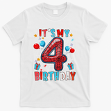 It's My 4th Birthday Spider Web Theme Party 4 Years Old T-Shirt - White
