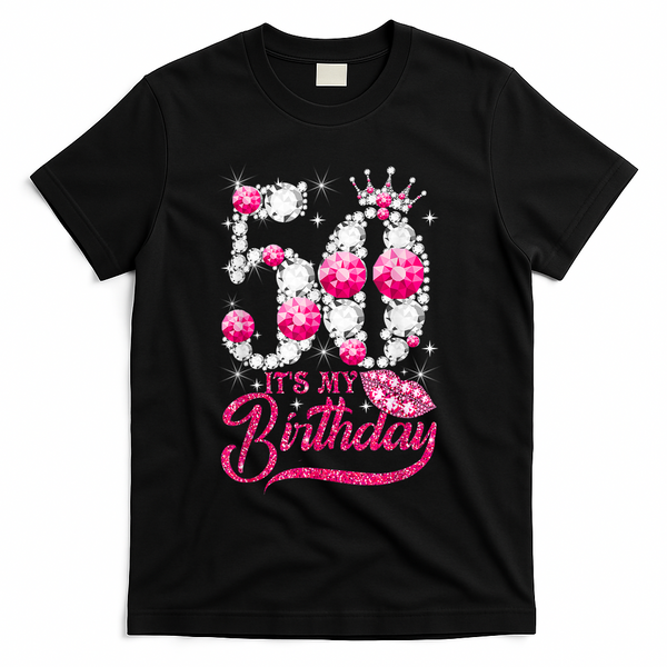It's My 50th Birthday Queen 50 Years Old Shoes Crown Diamond T-Shirt - Black