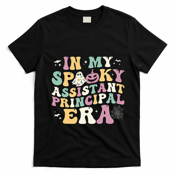 In My Spooky Assistant Principal Era Retro Ghost Halloween T-Shirt - Black