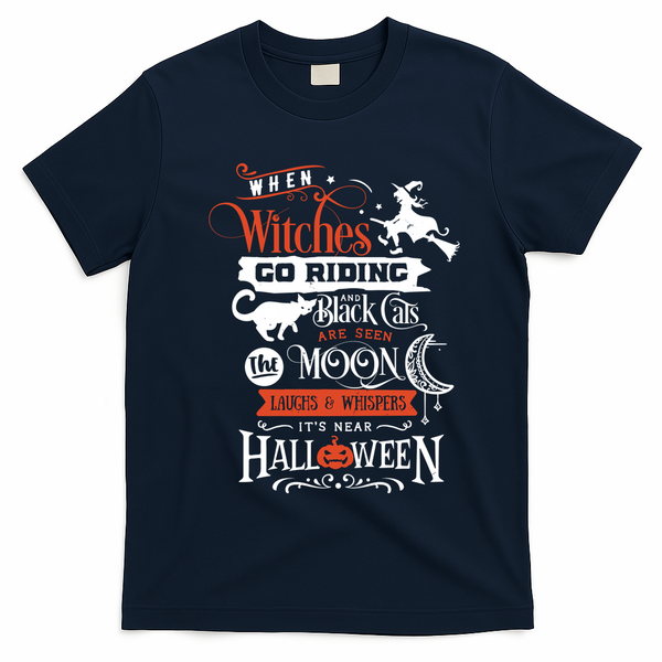 Its Near Halloween Witches Go Riding Festive T-Shirt - Navy Blue