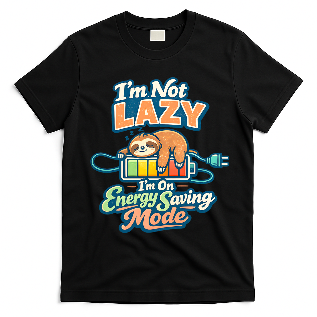 I'm Not Lazy I'm On Energy Saving Mode Funny Sloth T-Shirt - Black